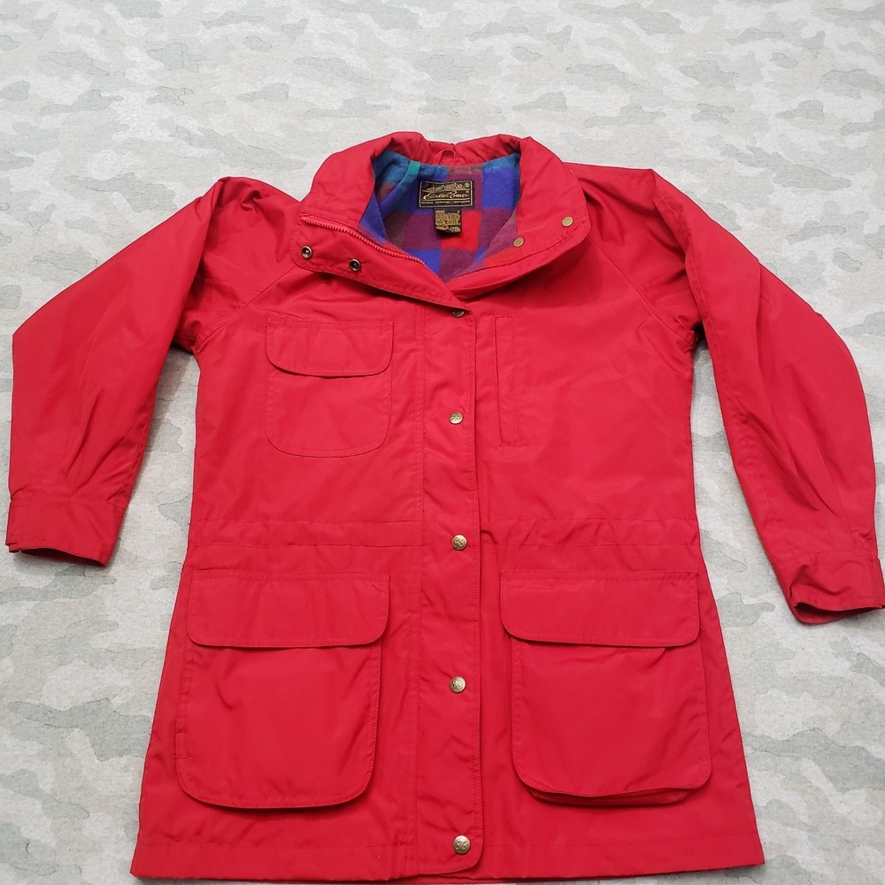 VTG Eddie Bauer Coat Jacket Womens Small Red Wool Full Zip Utility Outdoors